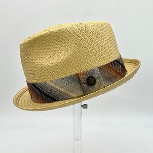 Goorin Bros Hammond Paper Straw Fedora Hat w Ribbon Sz Med Classic Pinched New